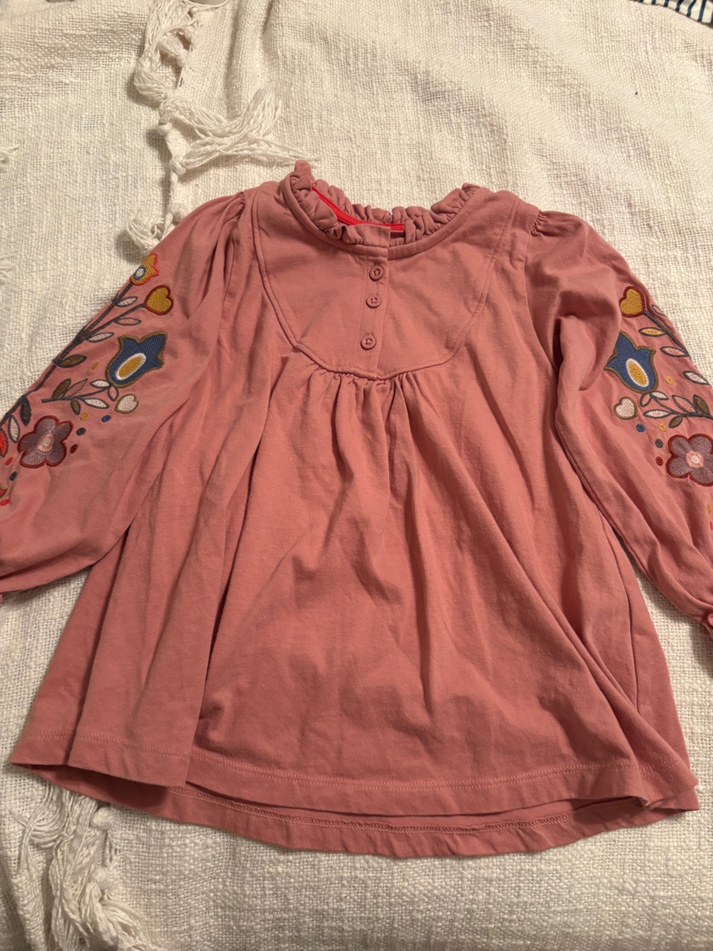 Mini Boden Girl’s Embroidered Rose Pink Peasant Blouse size 3-4